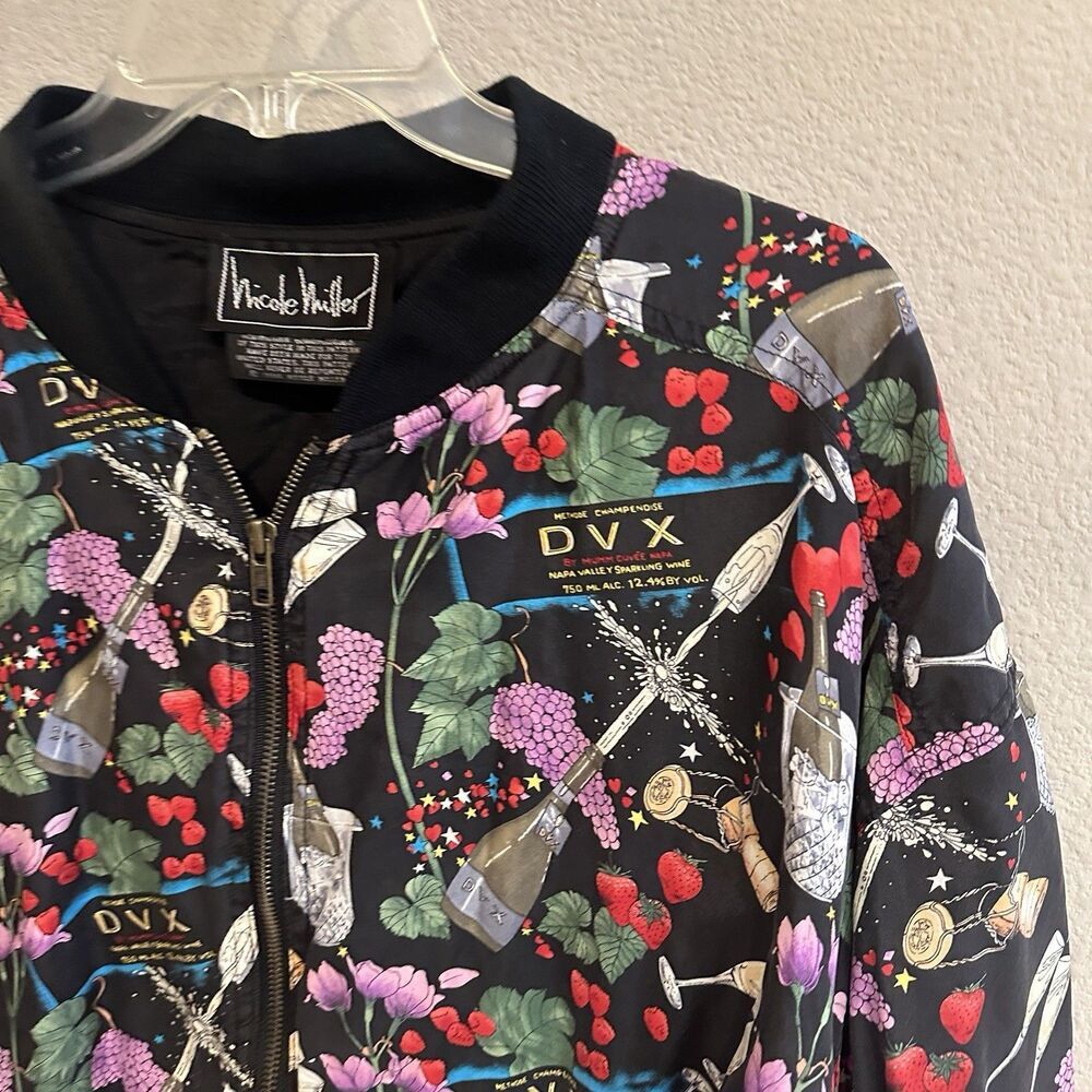 Vintage Nicole Miller Artelier 1994 Silk Bomber Jacket Rare Wine Champagne Print - Picture 6 of 10